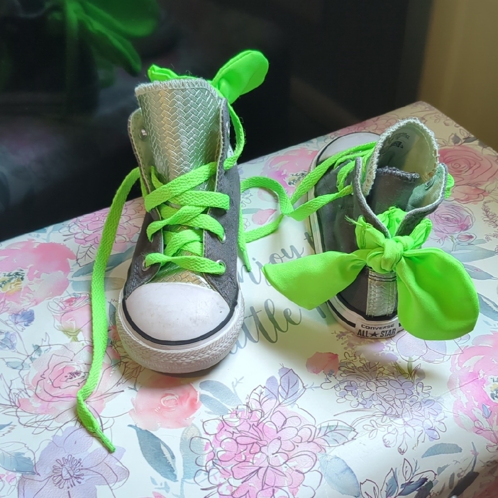Converse Kids High-Top Sneakers - Neon Green and Gray